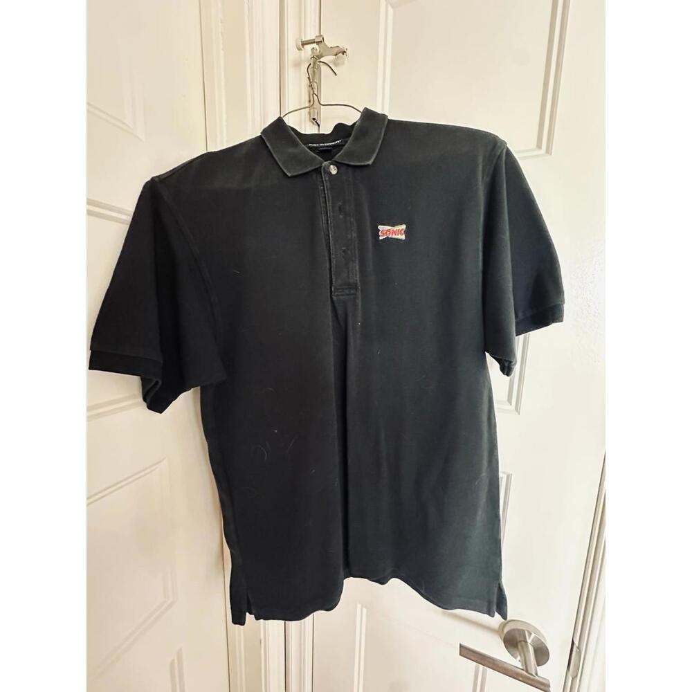 SONIC Drive In Fast Food Employee Uniform Polo Shirt Black Size Large